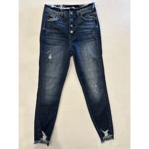 KanCan High Waist Skinny‎ Jeans Women's 7/27" Distressed Medium Wash Button Fly